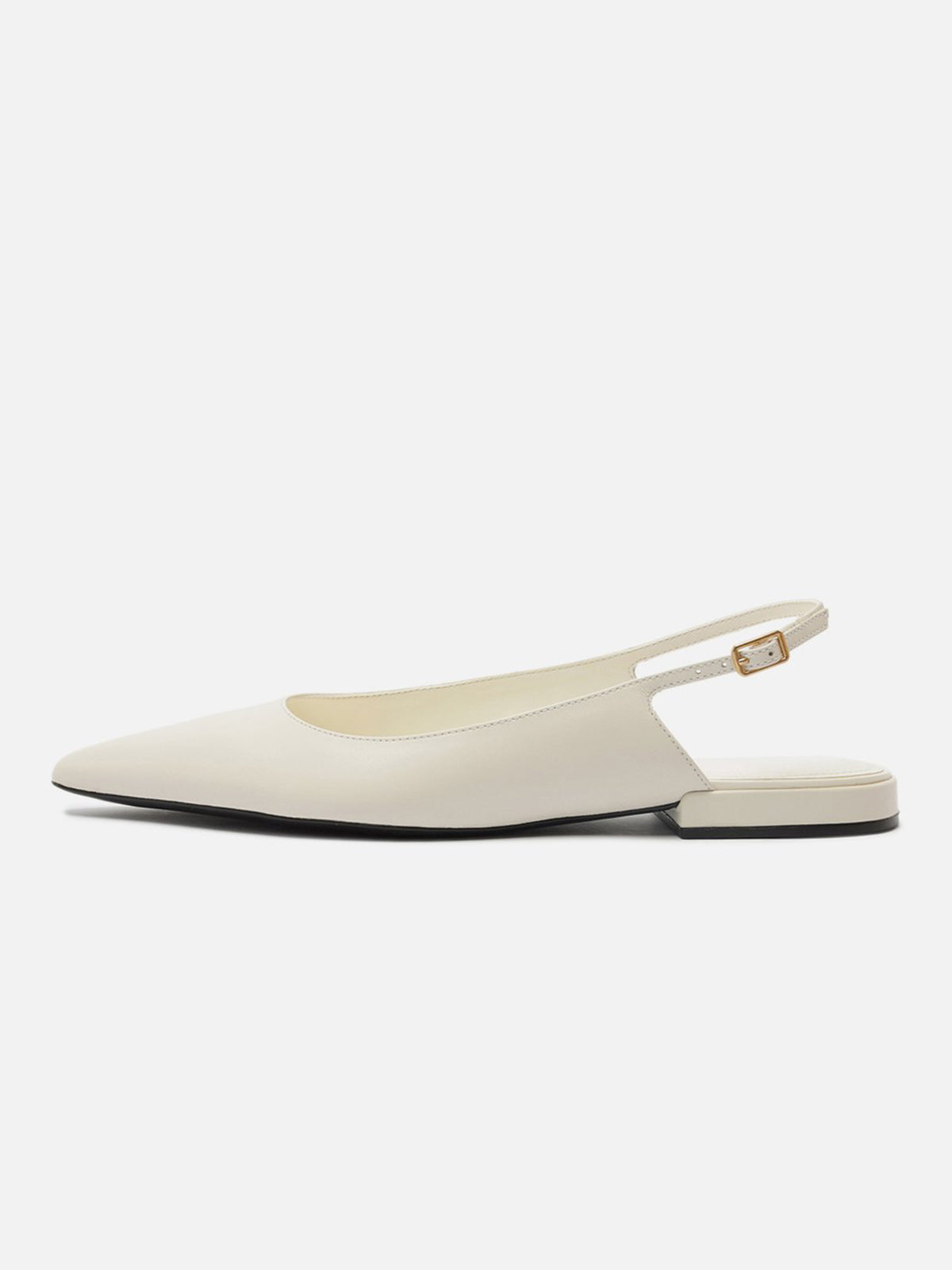 White Pointed-Toe Buckle Slingback Chic Slip-On Flats