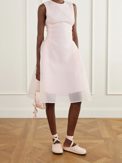 Cream Square-Toe Front Bow Backless And Ankle Strap Flats