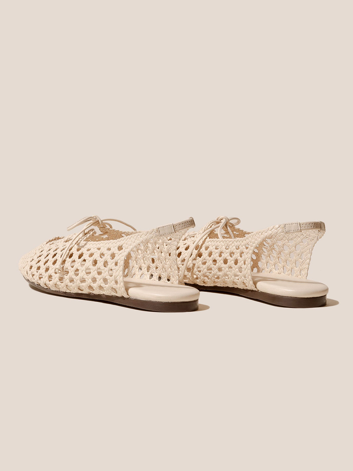 Ivory Woven Vegan Leather Round-Toe Lace-Up And Slingback Flats Sandals