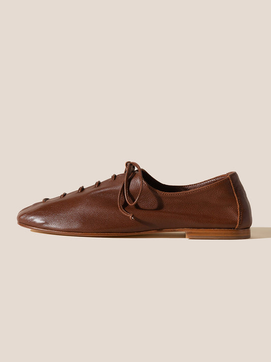Chestnut Square-Toe Chic Slip-On Flats With Lace-Up