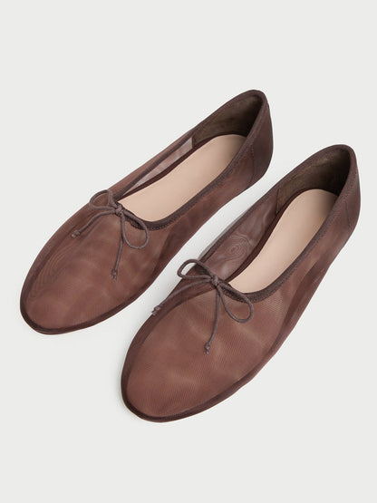 Chocolate Round-Toe Chic Front Bow Slip-On Ballet Flats