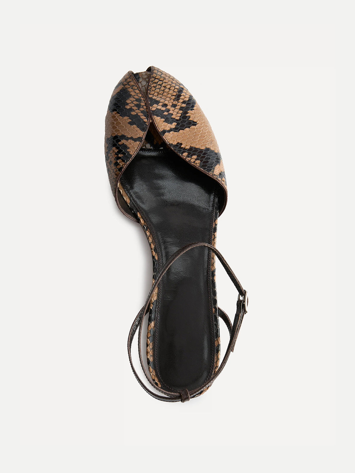 Snakeskin Pattern Peep Round-Toe Slip-On Back And Ankle Strap Flats