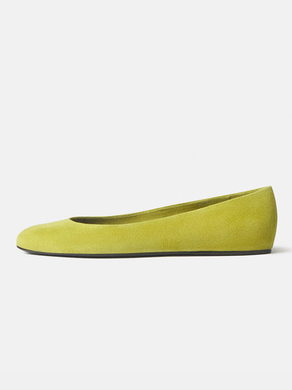 Yellow Faux Suede Round-Toe Slip-On Simple Ballet Flats