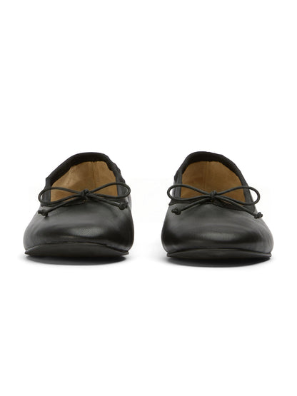 Classic Black Round-Toe Chic Front Bow Slip-On Ballet Simple Flats