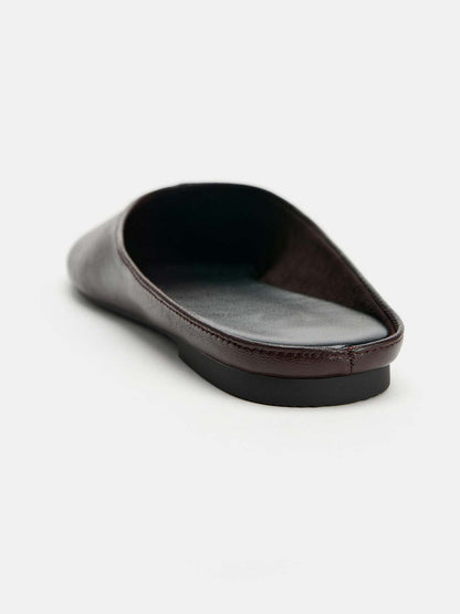 Chocolate Round-Toe Backless Slip-On Ballet Chic Flats