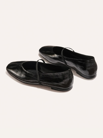 Mary Jane Square-Toe Slip-On Chic Ballet Flats - Black