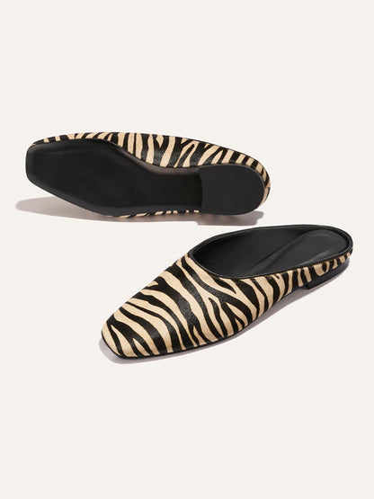 Backless Square-Toe Slip-On Chic Flats - Zebra Pattern