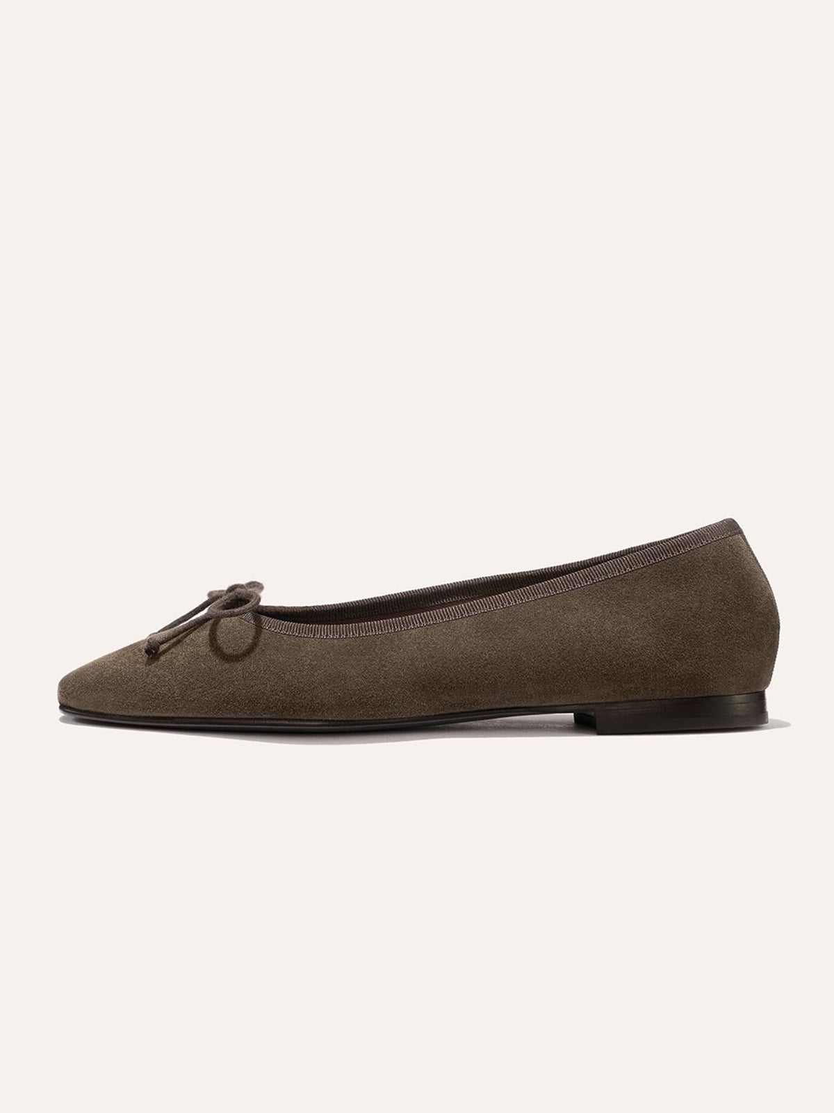 Front Bow Square-Toe Slip-On Chic Ballet Flats - Cognac Faux Suede