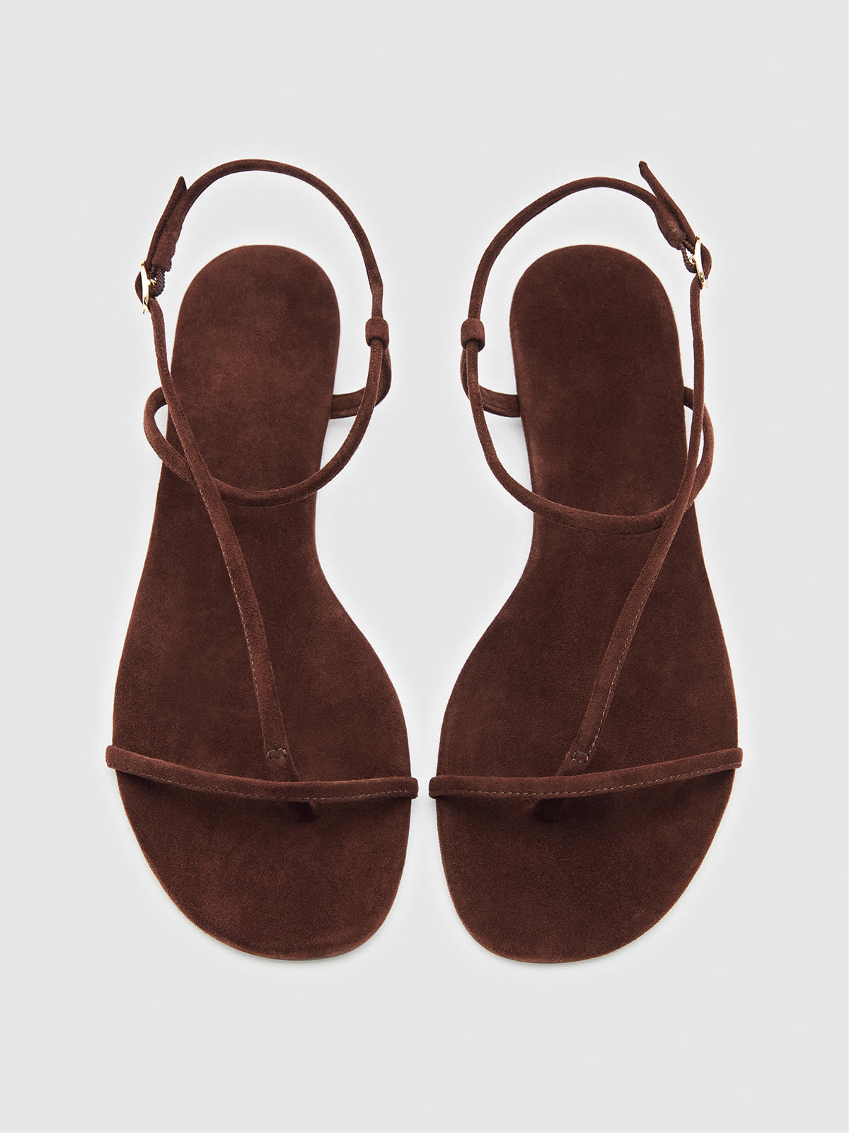 Coffee Faux Suede Square-Toe Back And Ankle Strap Flats Sandals