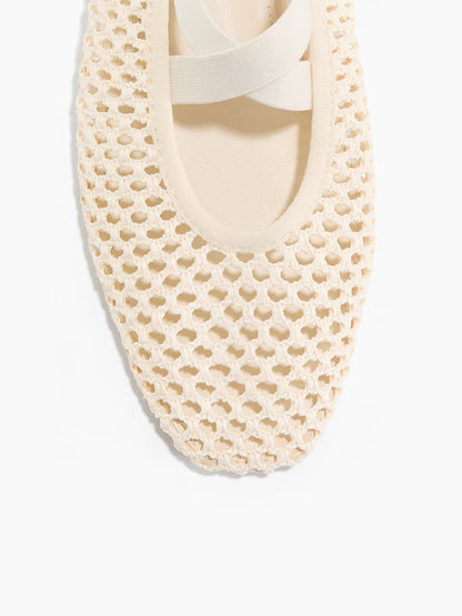 Light Beige Grass Woven Square-Toe Middle Crossed Straps Ballet Flats