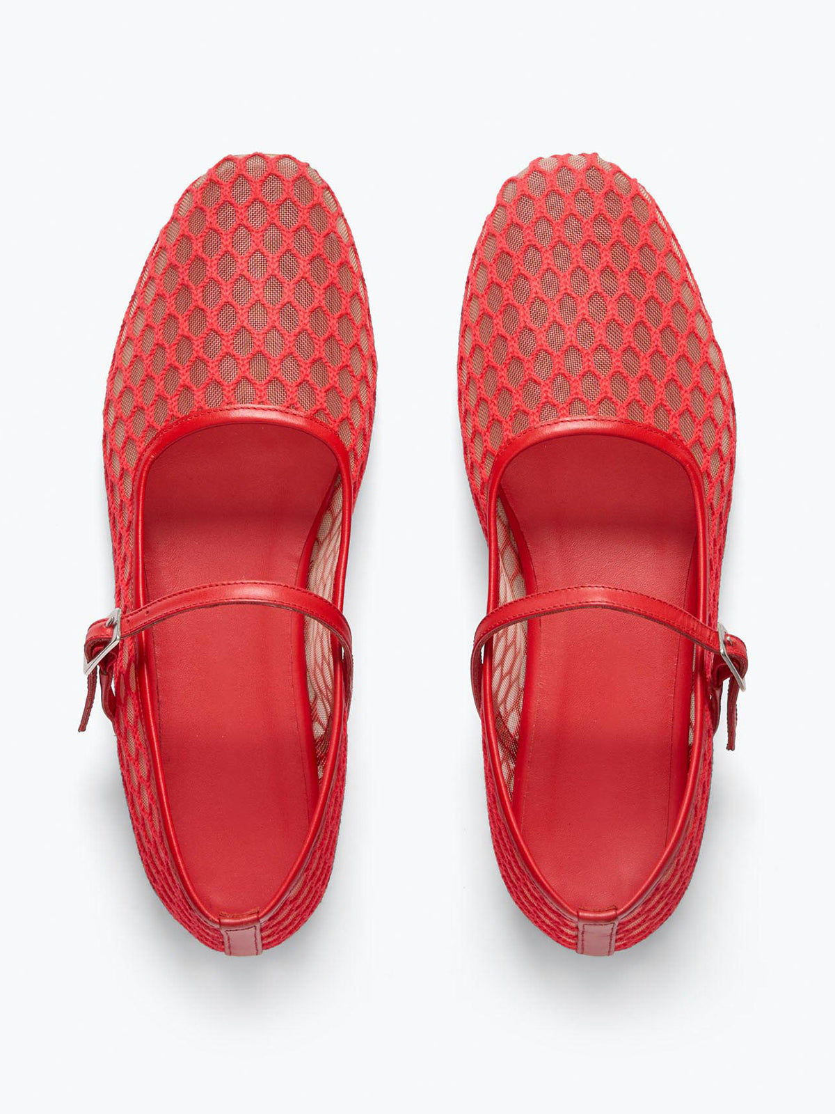 Chic Square-Toe Mary Jane Slip-On Ballet Flats - Red Mesh