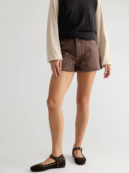 Coffee Faux Suede Square-Toe Studs And Buckle Mary Jane Chic Flats