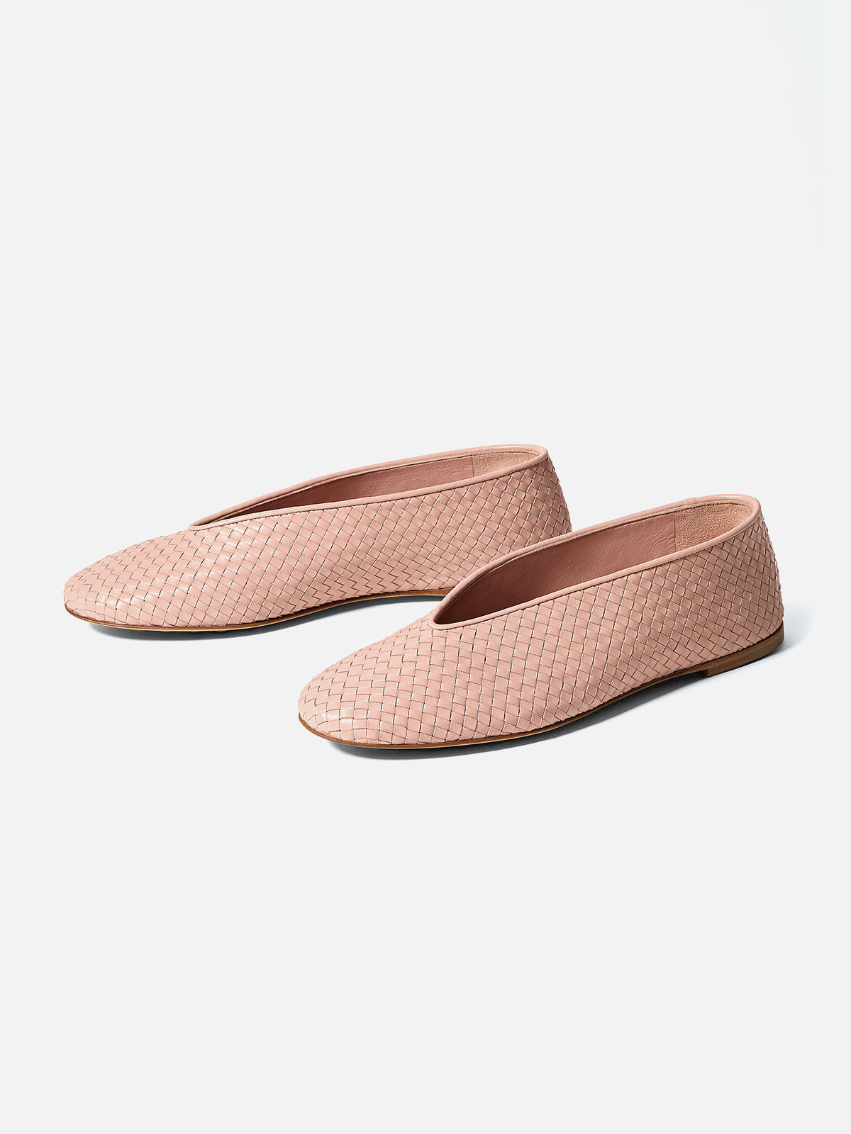 Pink Woven Vegan Leather Round-Toe Classic Slip-On Ballet Flats