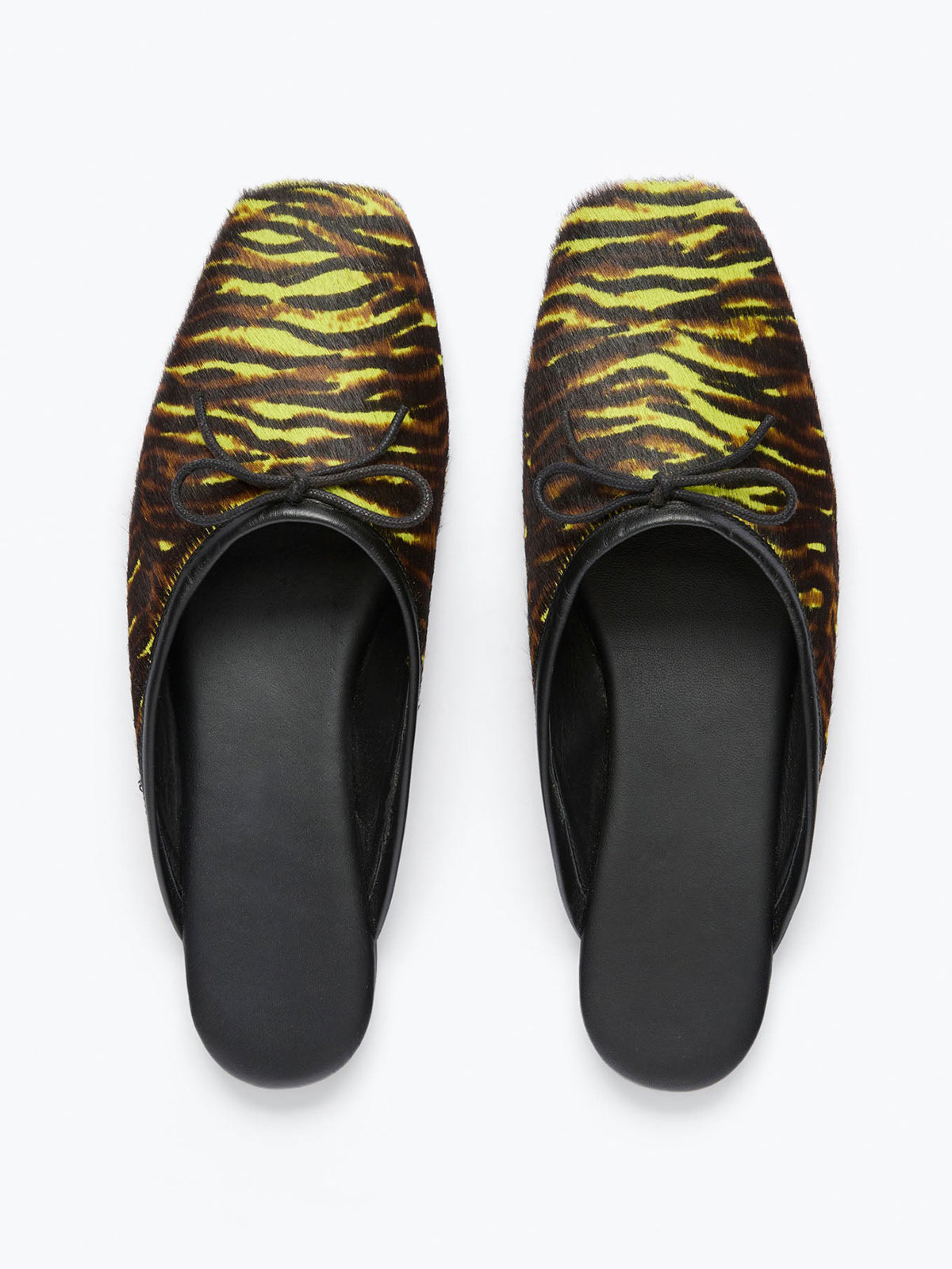 Vegan Leather Square-Toe Front Bow Slip-On Backless Flats - Tiger Pattern