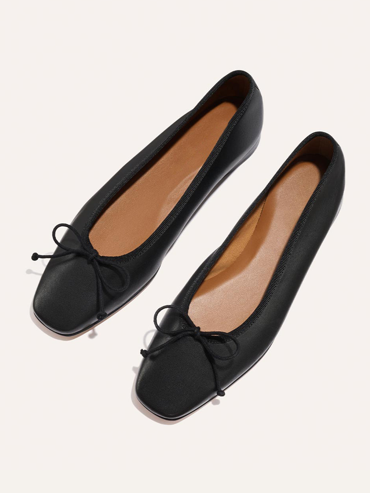 Front Bow Square-Toe Slip-On Chic Ballet Flats - Black Vegan Leather