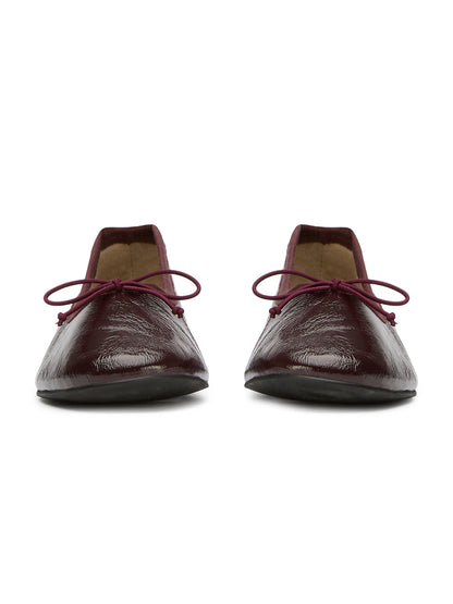 Burgundy Round-Toe Chic Front Bow Slip-On Ballet Simple Flats