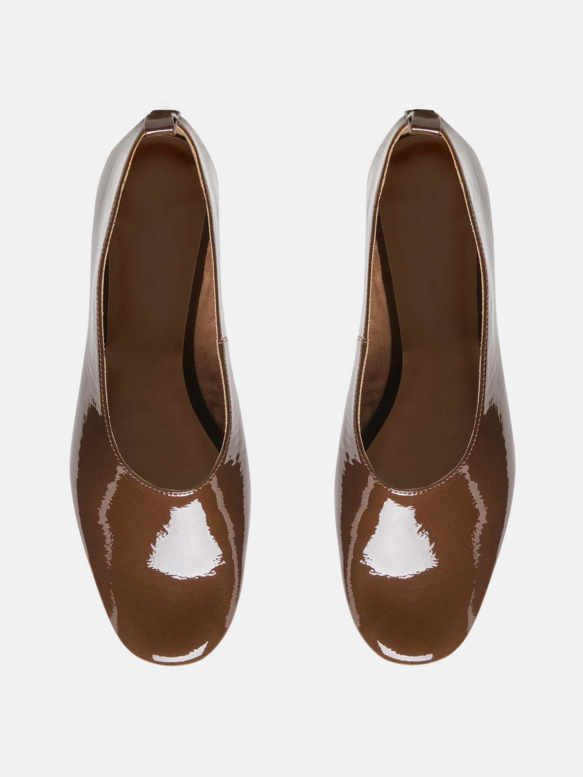 Patent Brown Square-Toe Slip-On Simple Flats