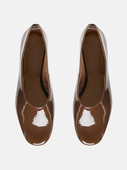 Patent Brown Square-Toe Slip-On Simple Flats