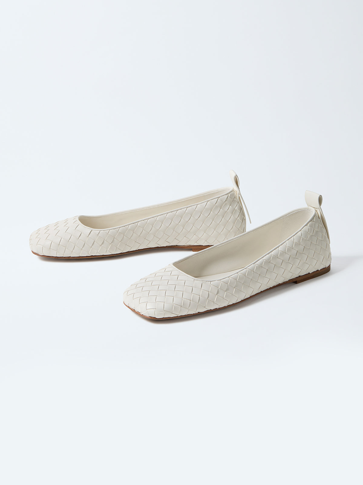 Ivory Woven Vegan Leather Square-Toe Classic Slip-On Ballet Flats