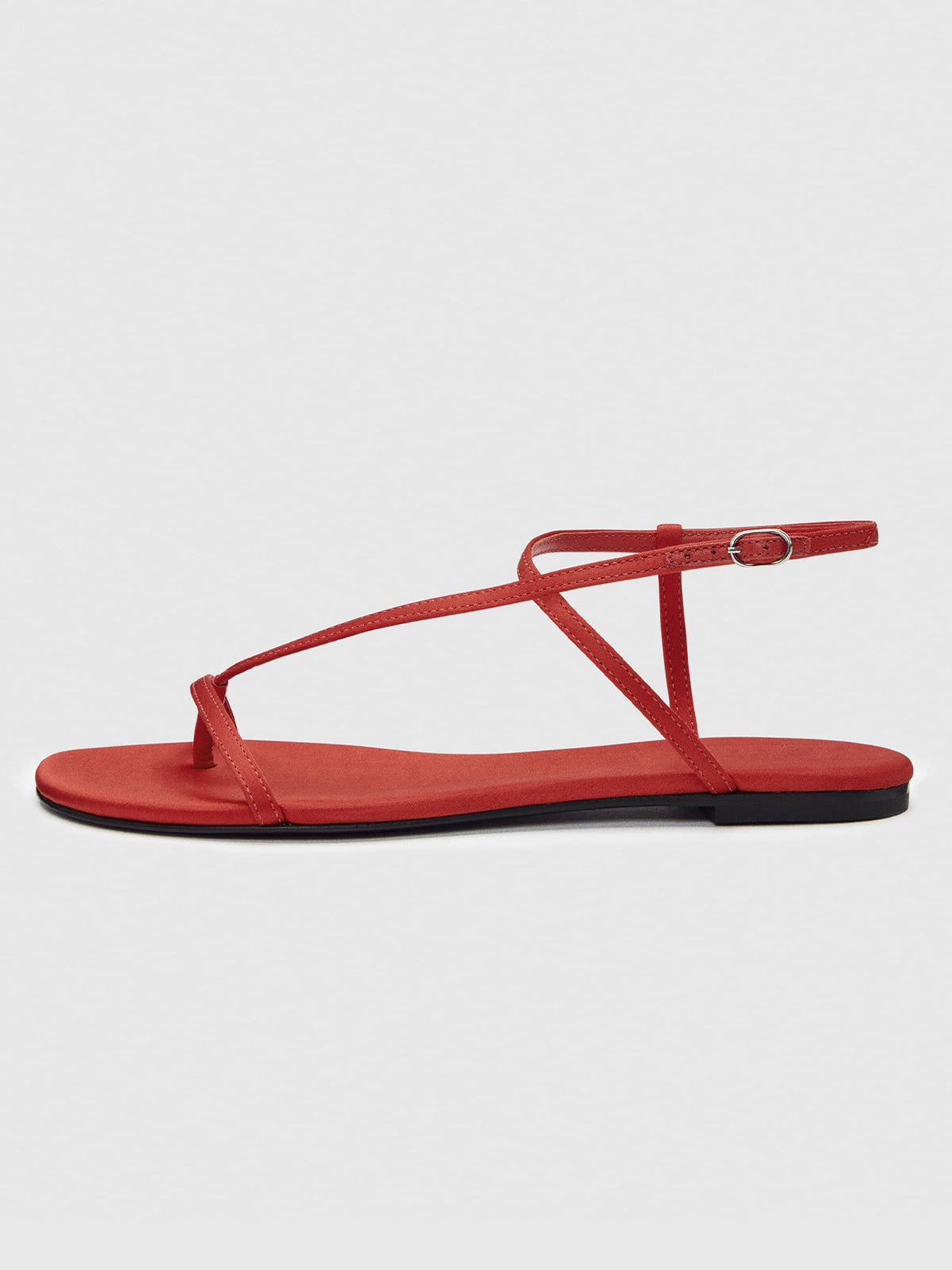 Red Satin Square-Toe Back And Ankle Strap Flats Sandals