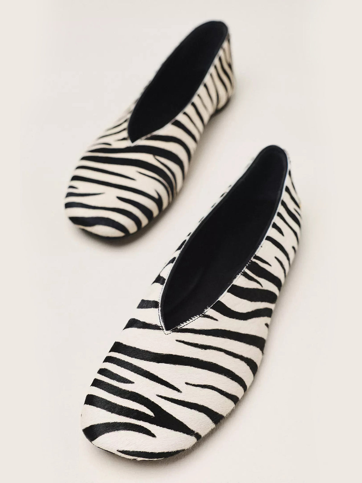 Zebra Pattern Pony Hair Vegan Leather Square-Toe Slip-On Ballet Flats