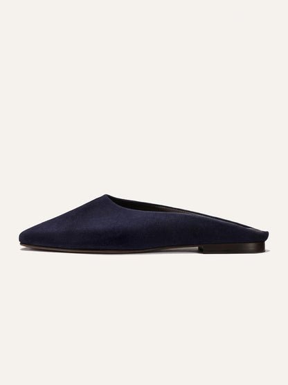 Backless Square-Toe Slip-On Chic Flats - Indigo Faux Suede