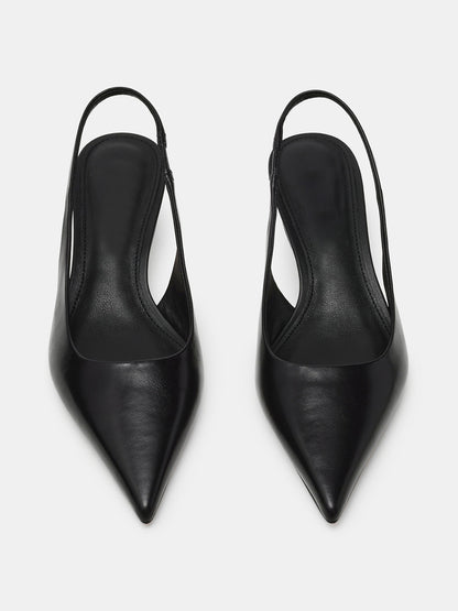 Black Pointed-Toe Classic Back Strap Chic Kitten Heels