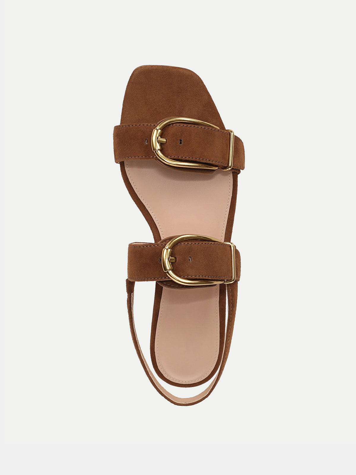 Brown Faux Suede Square-Toe Double Buckle Straps Sandal Flats
