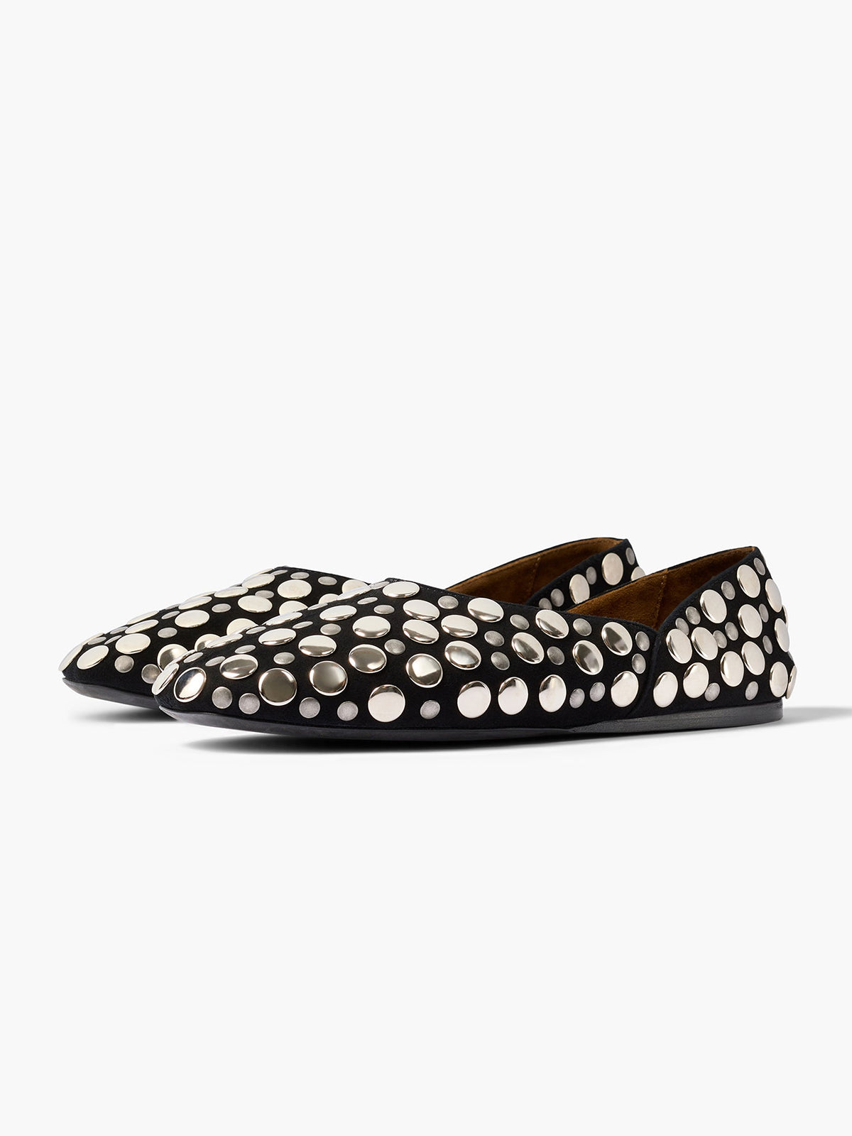 Studs Slip-On Round-Toe Simple Ballet Flats - Black Faux Suede