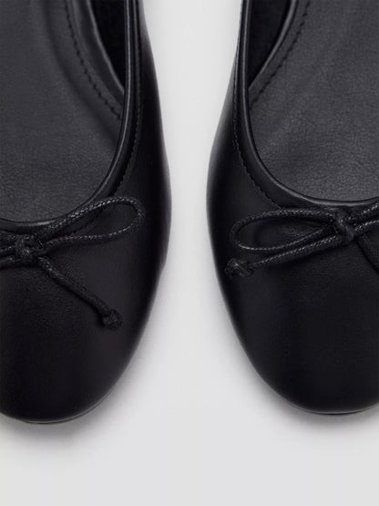 Black Round-Toe Simple Front Bow Slip-On Ballet Flats