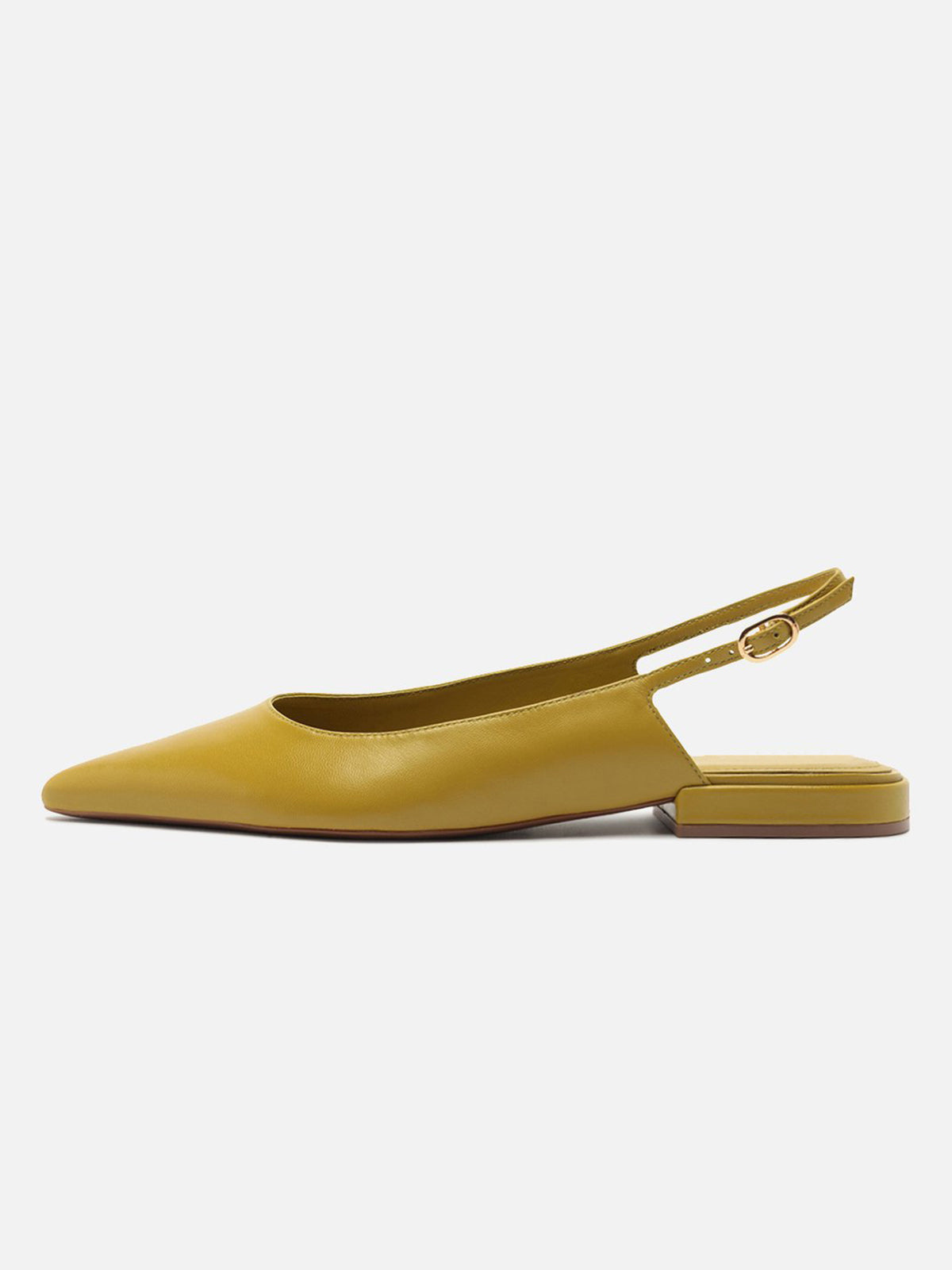 Green Pointed-Toe Buckle Slingback Chic Slip-On Flats