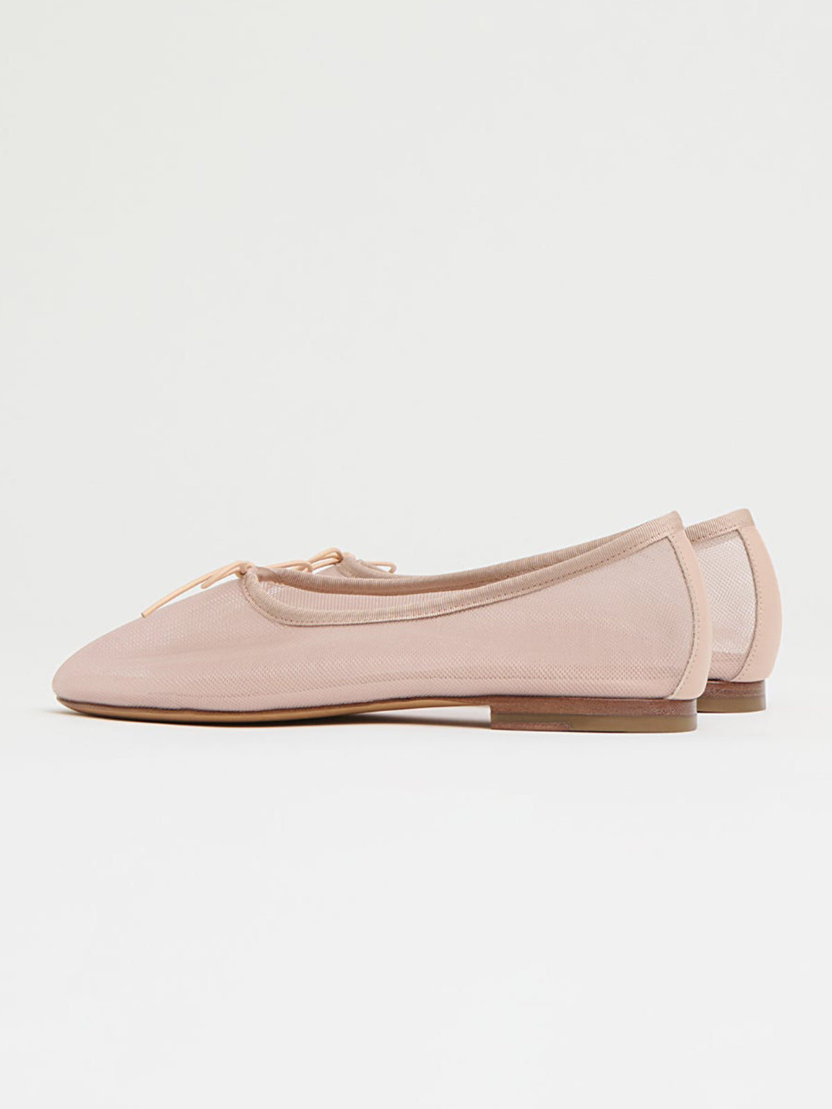 Beige Mesh Round-Toe Simple Chic Ballet Flats With Front Bow