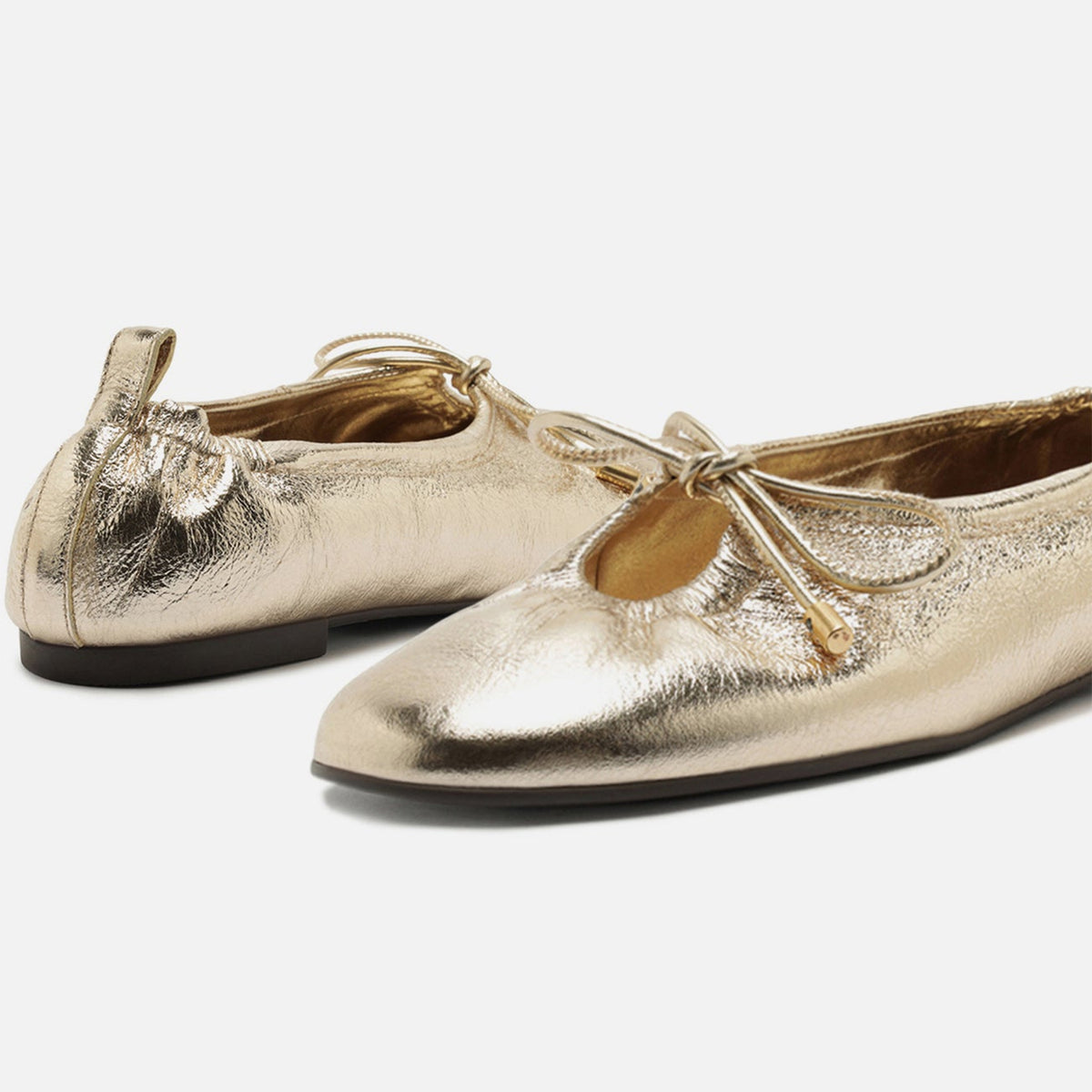 Metallic Gold Round-Toe Front Strap Fashion Slip-On Ballet Flats