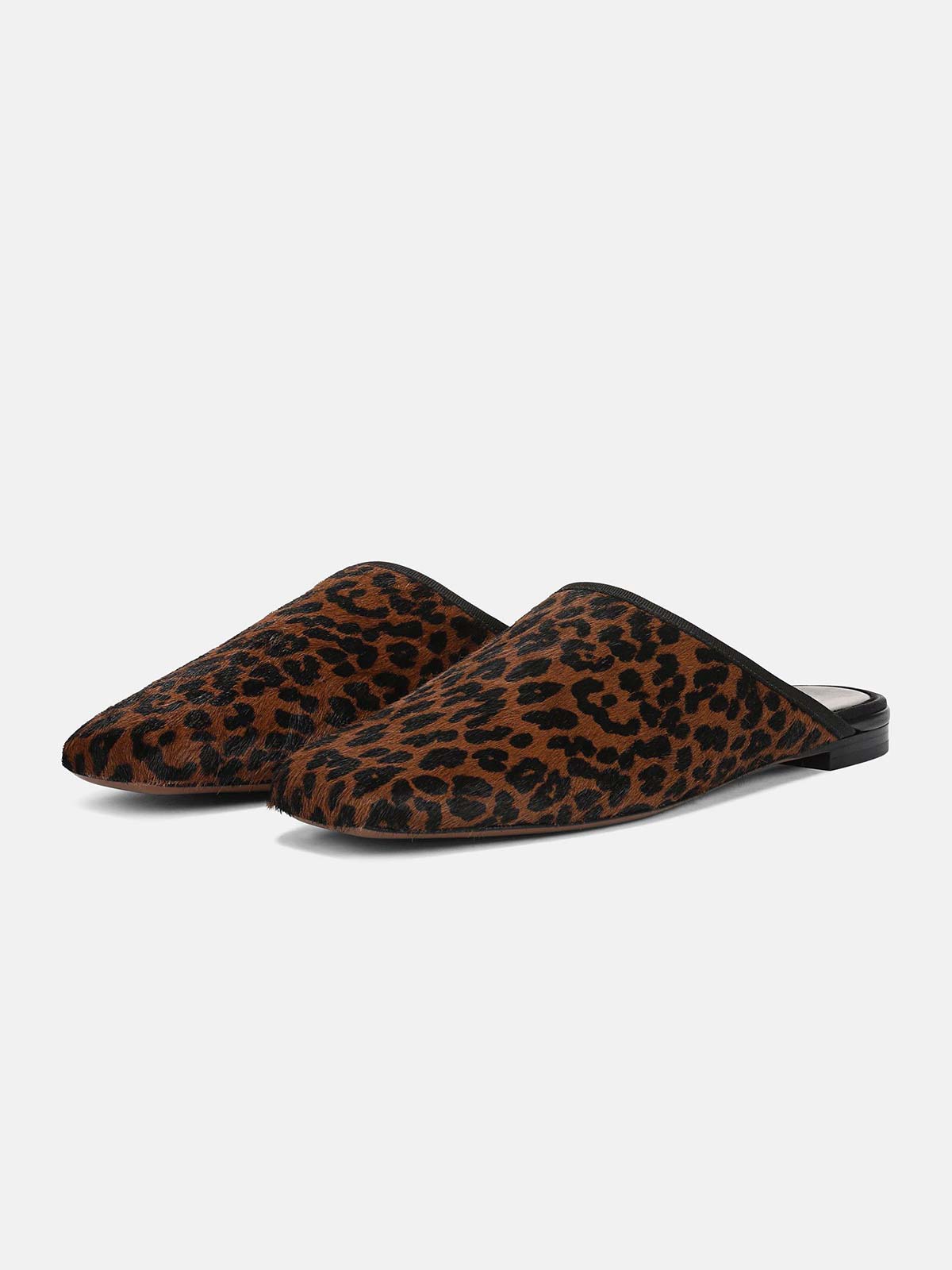 Brown Leopard Pattern Square-Toe Chic Backless Simple Flats