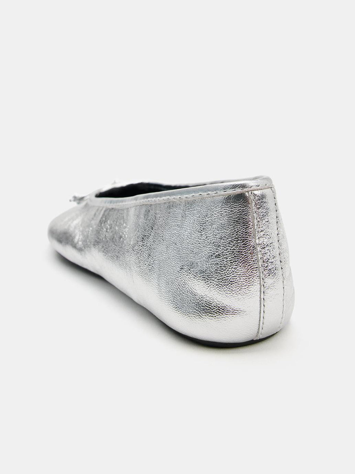 Metallic Silver Square-Toe Chic Front Bow Slip-On Classic Ballet Flats