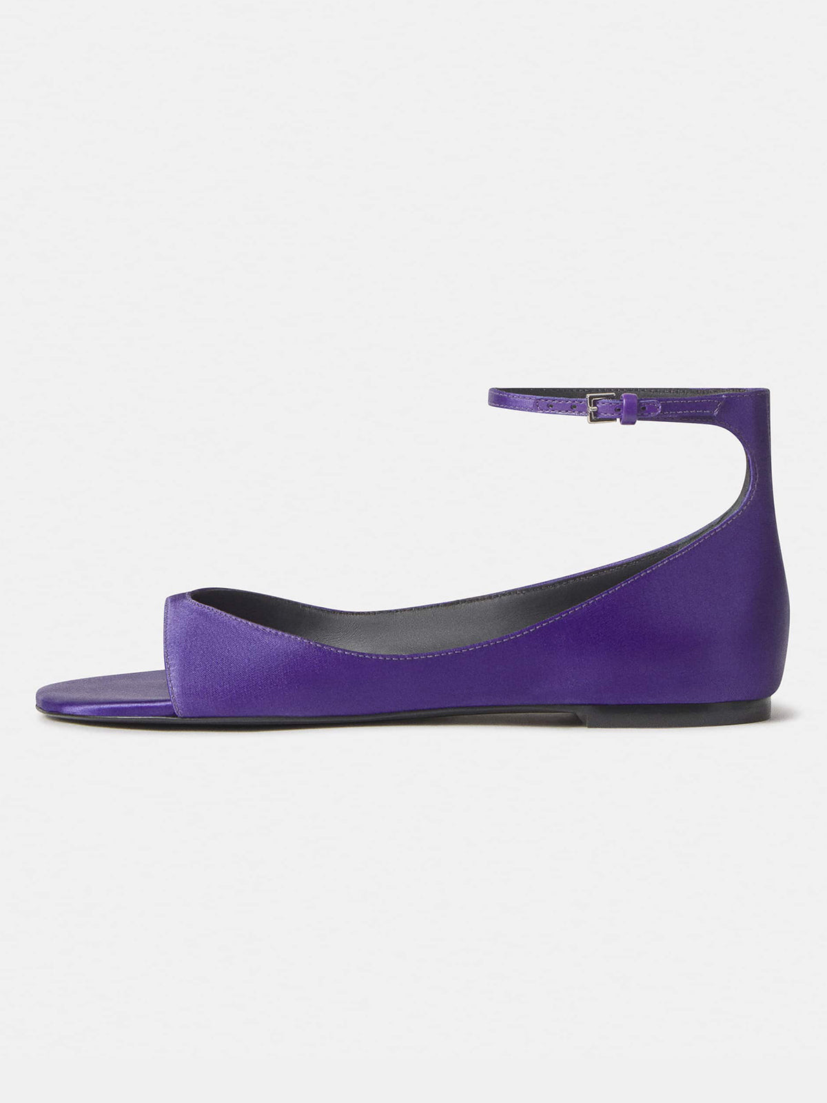 Purple Satin Square-Toe Buckle Ankle Strap Flats Sandals