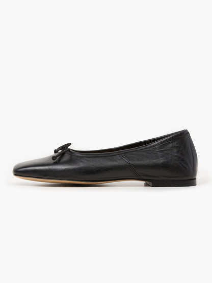 Black Classic Square-Toe Front Bow Simple Ballet Flats