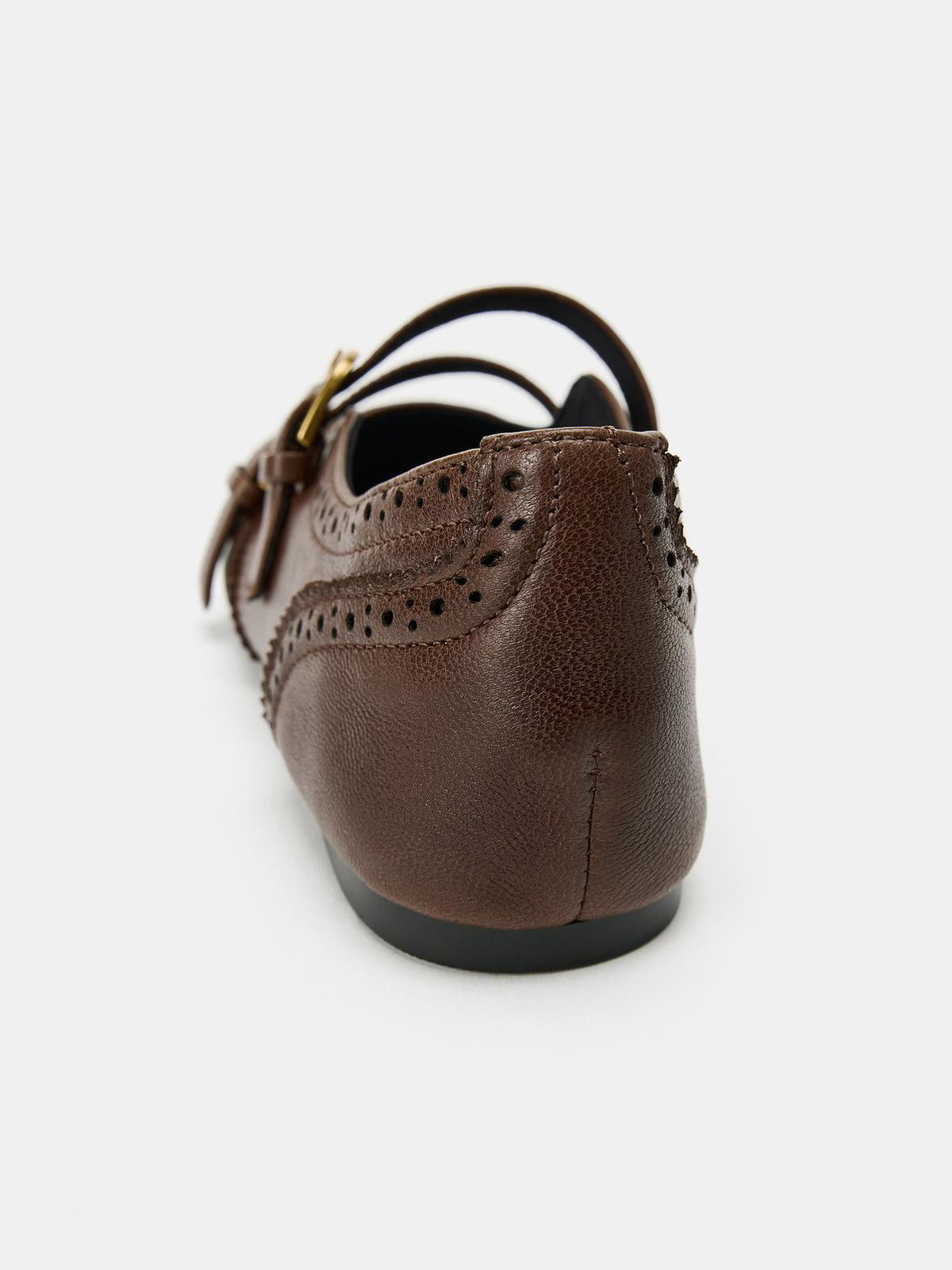 Brown Square-Toe Double Middle Straps With Buckle Chic Ballet Flats