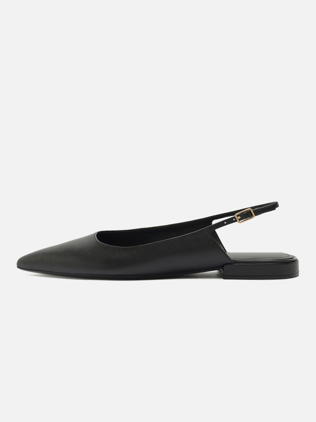 Black Pointed-Toe Buckle Slingback Chic Slip-On Flats