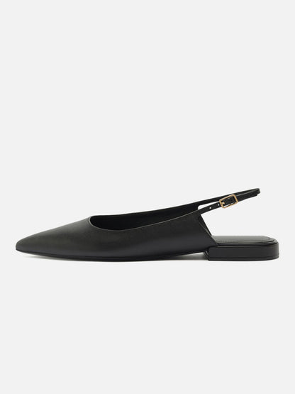 Black Pointed-Toe Buckle Slingback Chic Slip-On Flats