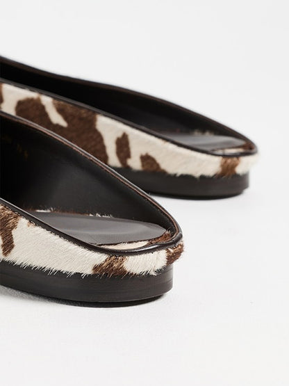 Backless Square-Toe Slip-On Chic Flats - Cow Pattern