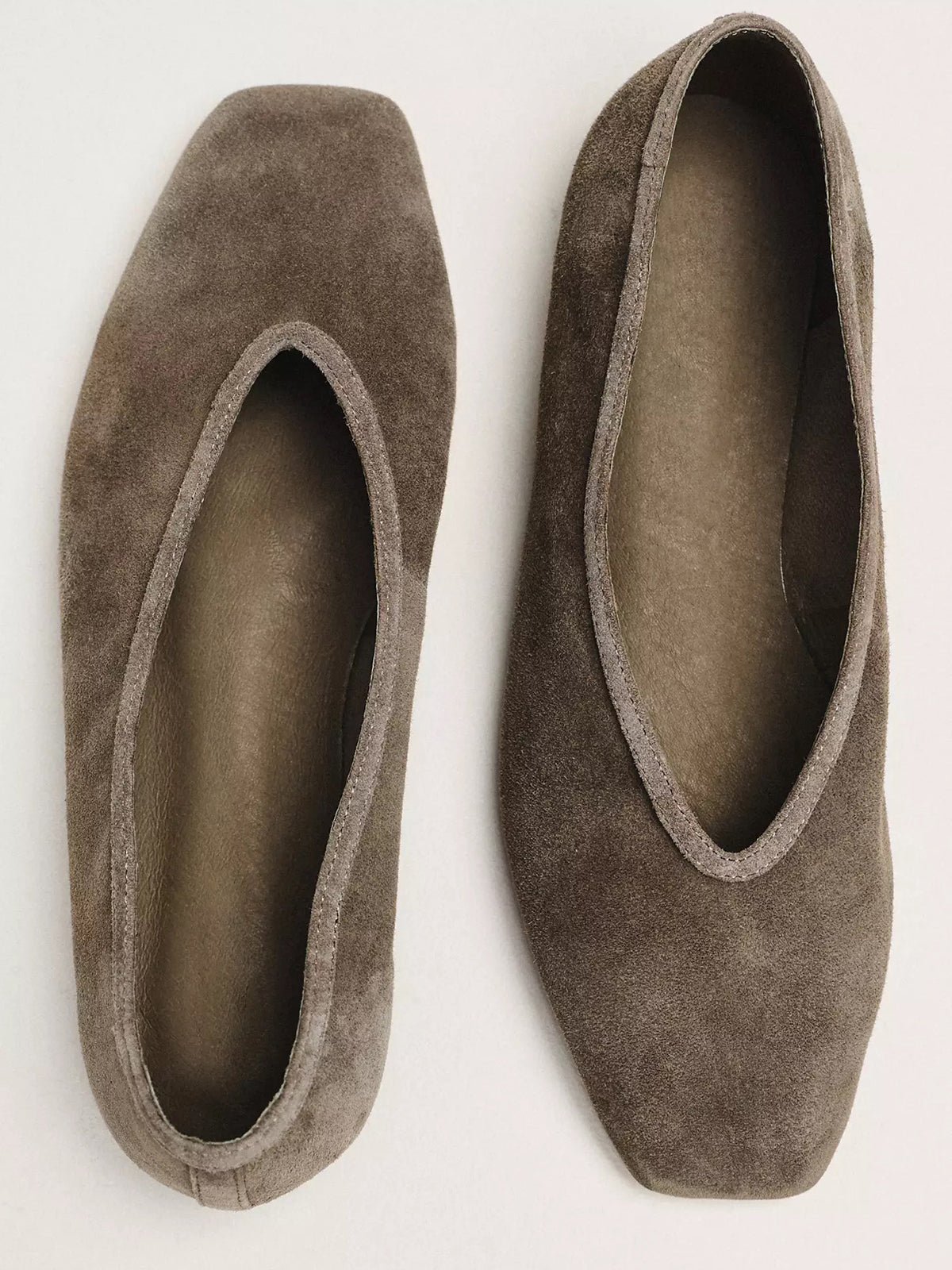 Brown Faux Suede Square-Toe Simple Slip-On Ballet Flats