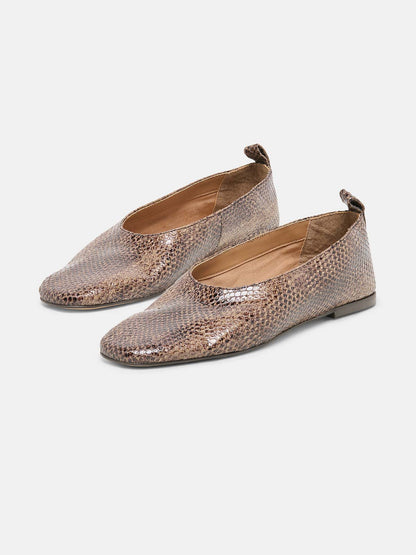 Snakeskin Pattern Square-Toe Slip-On Simple Flats