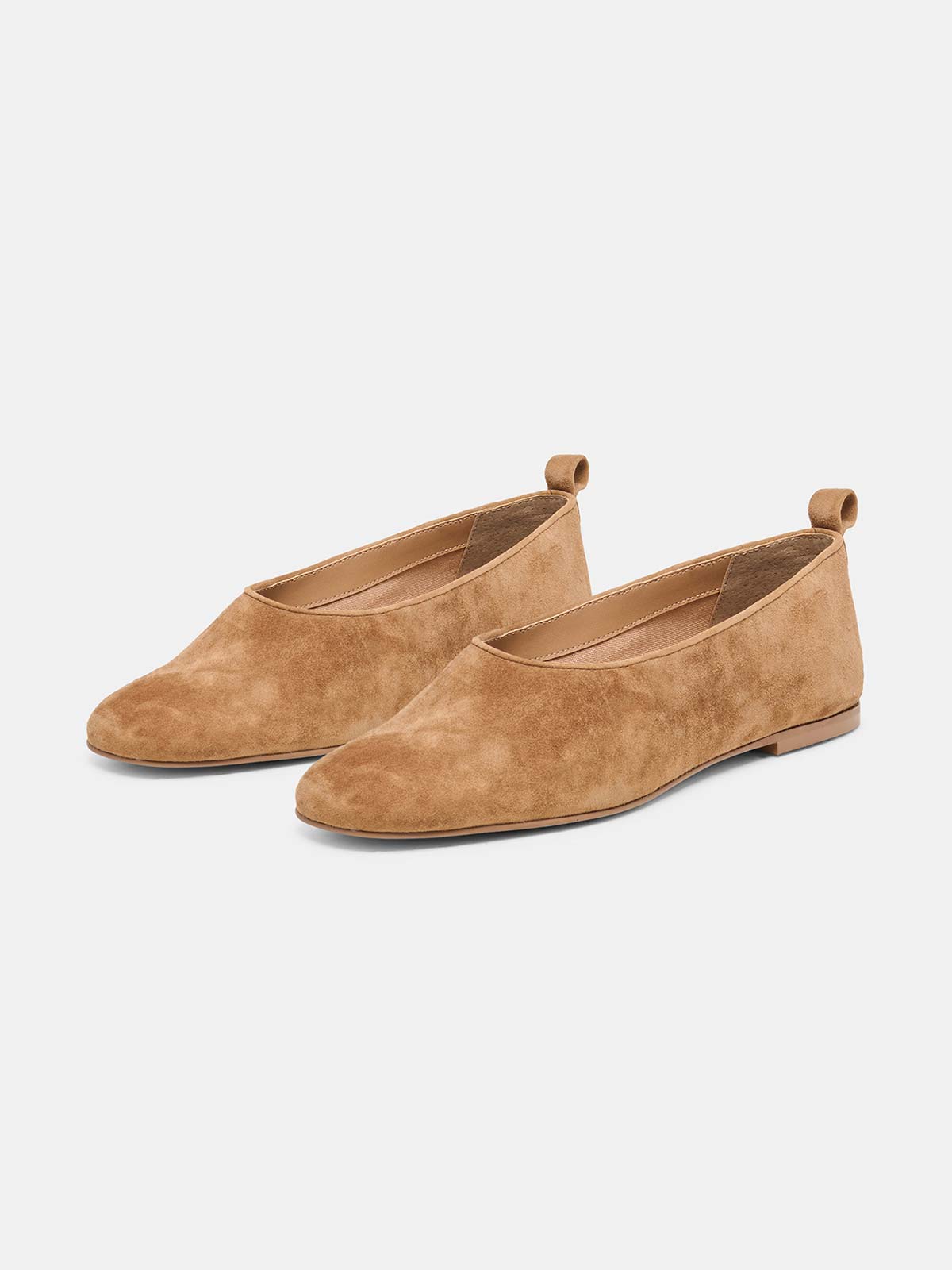 Tan Faux Suede Square-Toe Slip-On Simple Flats