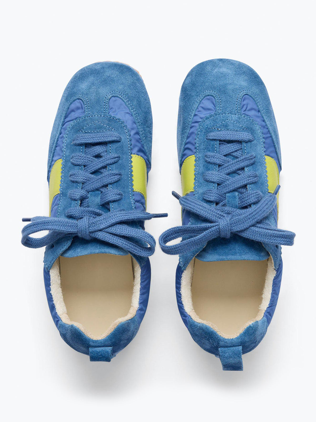 Indigo Cow Suede And Cloth And Cow Leather Square-Toe Lace-Up Sneakers