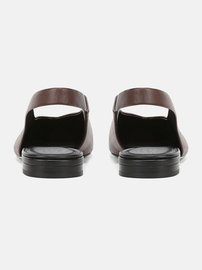 Brown Vegan Leather Square-Toe Chic Back Strap Mules Flats