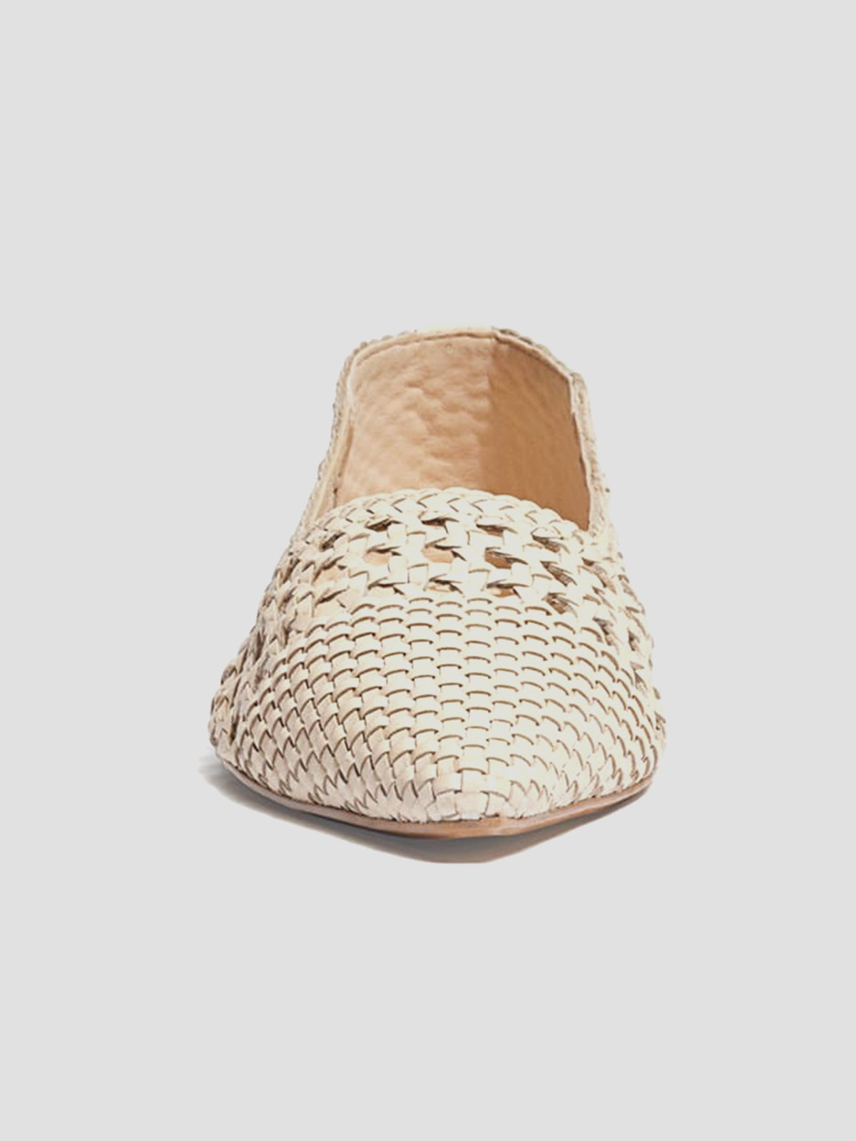 Bone Woven Vegan Leather Pointed-Toe Cutout Slip-On Flats