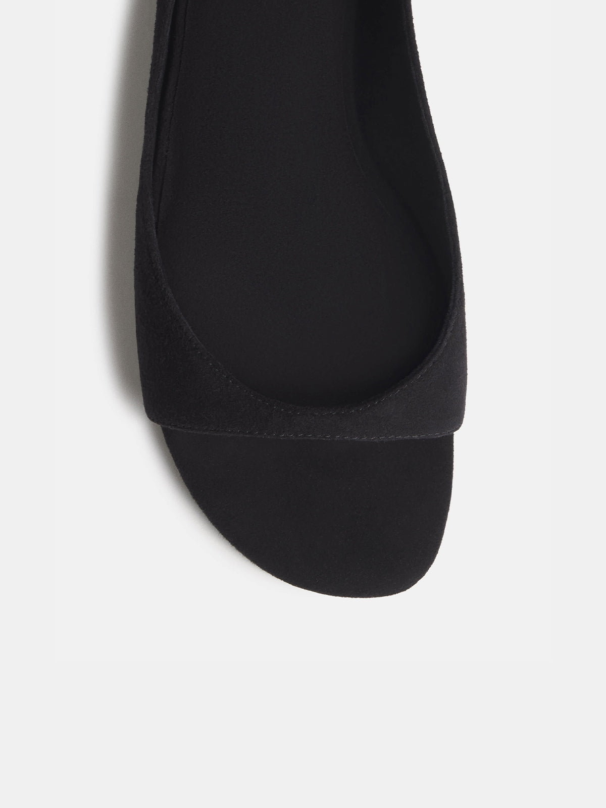 Black Faux Suede Square-Toe Buckle Ankle Strap Flats Sandals