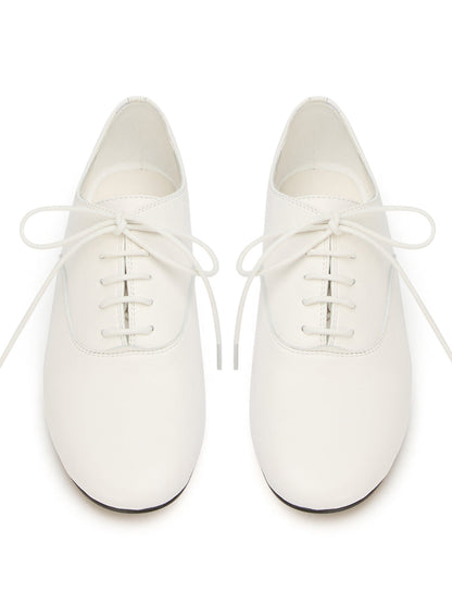 White Round-Toe Chic Slip-On Lace-Up Sporty Flats