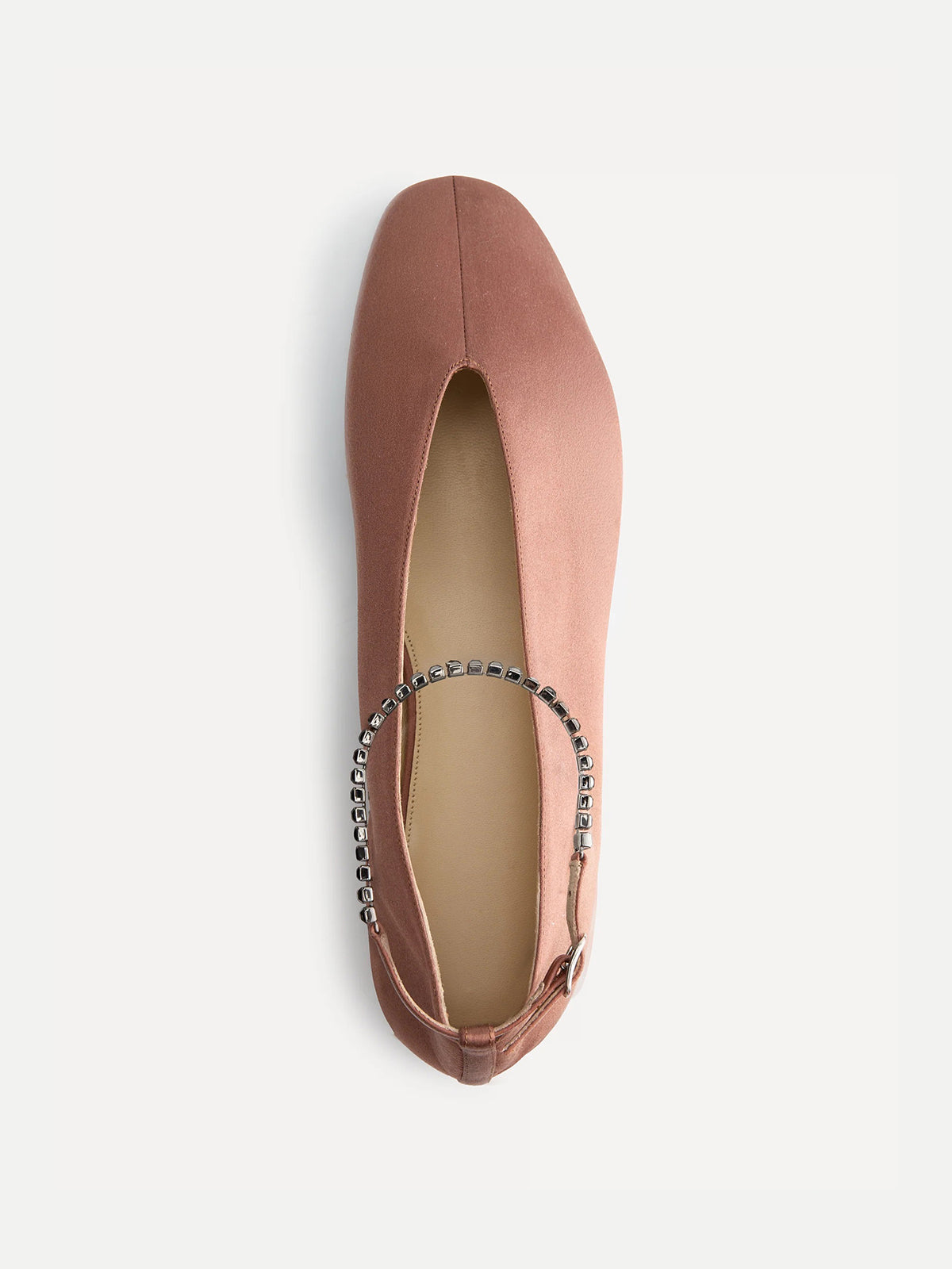 Coffee Satin Square-Toe Slip-On And Ankle Strap Ballet Flats